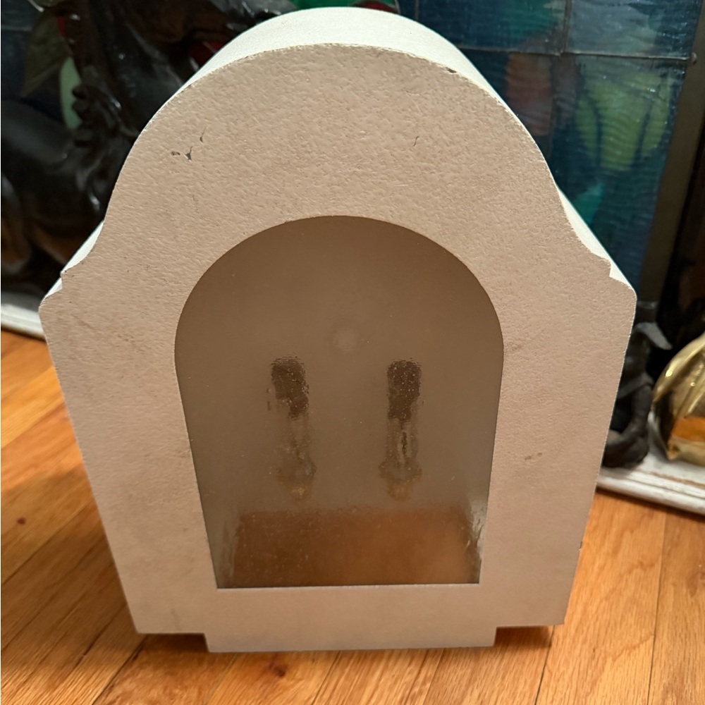 Vintage white metal light sconce with frosted stained glass